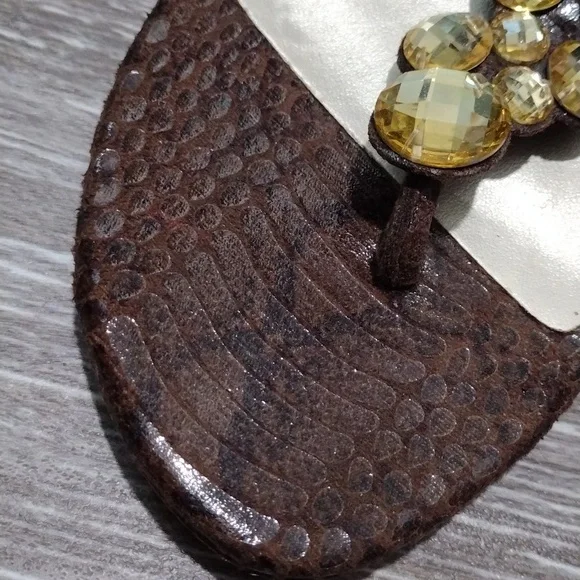 White House Black Market brown leather python print sandals. Size 8.5. mint - Picture 11 of 12